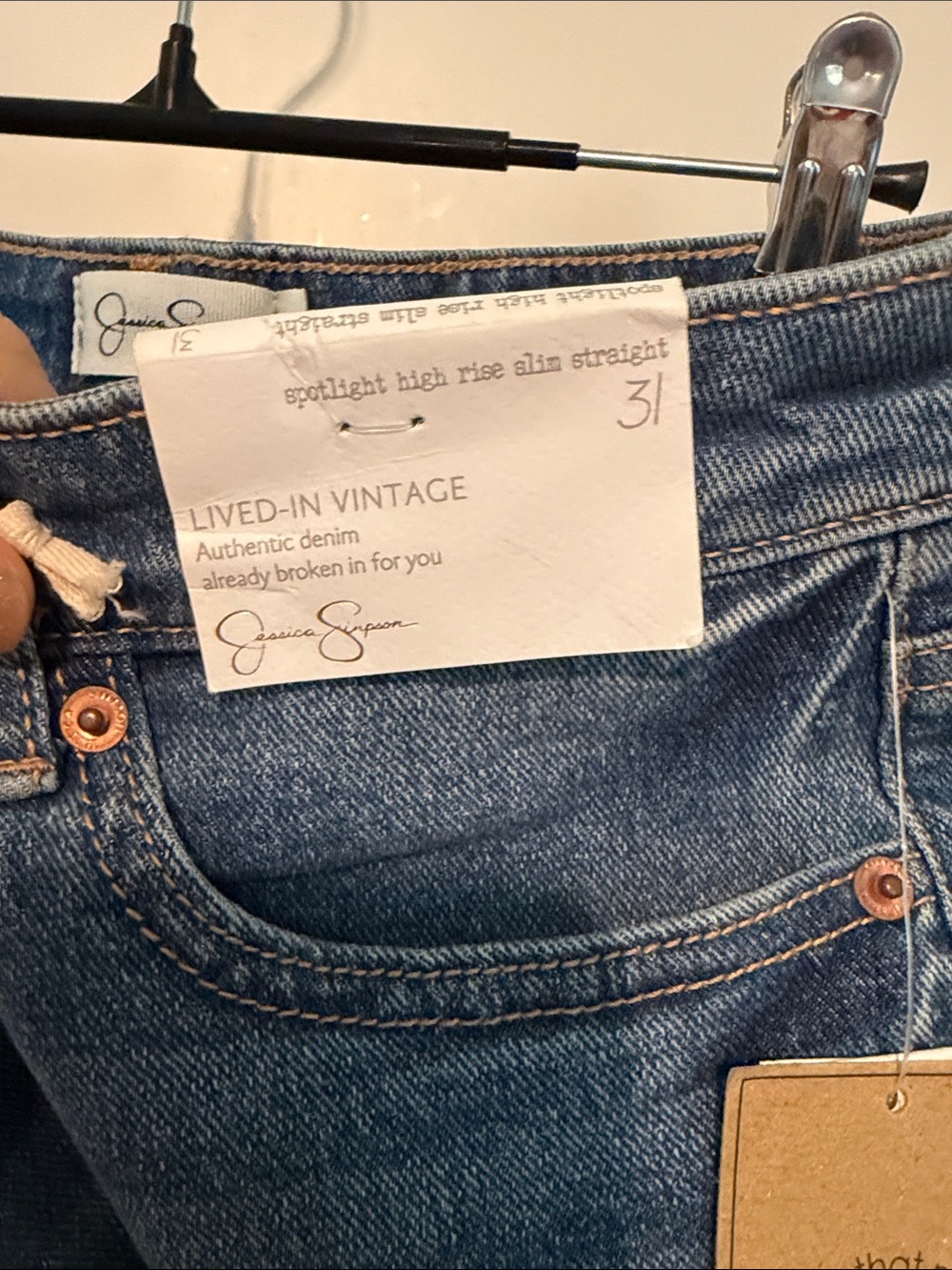 Jessica Simpson Spotlight High Rise Slim Straight Leg Classic Blue Denim Jeans - Picture 3 of 13